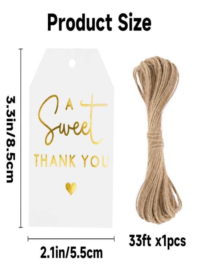 joycraft A Sweet Thank You Tags, 50Pcs Gold Foil Gift Tags with String, 3x2 in White Kraft Paper Hangtags, Sweet Thank You Lables for Wedding, Baby Shower, Birthday, Anniversary, Gift Wrap - Image 2